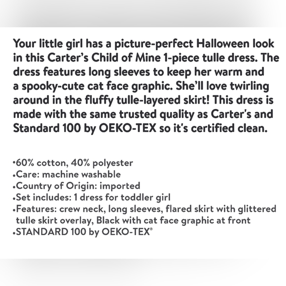 Carter's Child of Mine Toddler Girl Halloween Dress, Sizes 12M - Picture 7 of 7